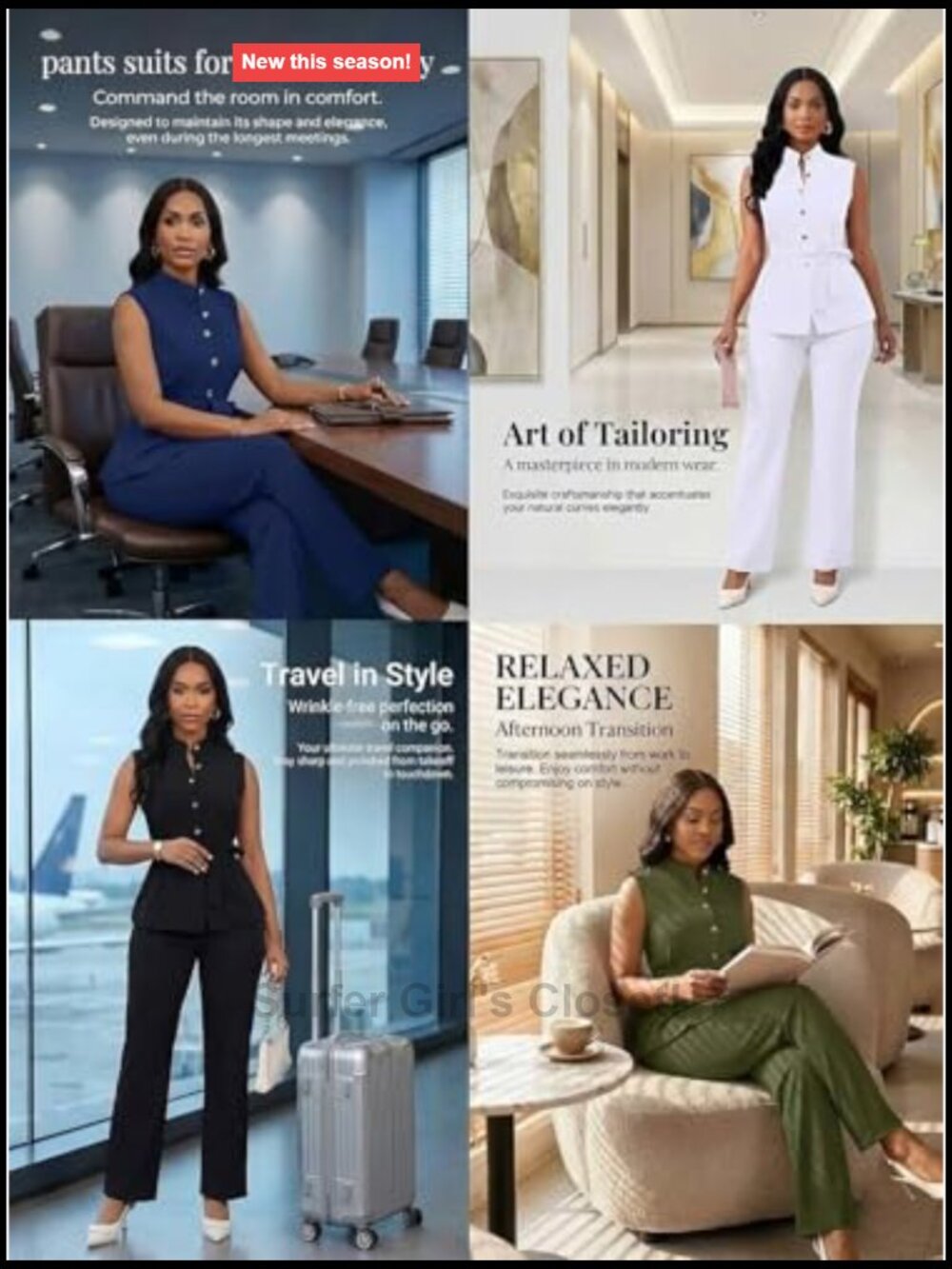Sleeveless Belt Button Down Shirts Flare Pant Business Suit Set Dressy Pantsuits - Picture 5 of 7